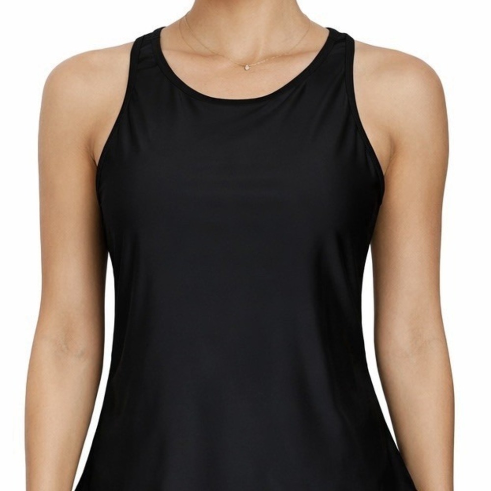 TROPICAL ESCAPE Black Tankini Swim Top Sz 10 Keyhole Racerback Sporty Neutral
